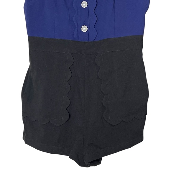 Anthropologie Maeve Puff-Sleeve Colorblock Scallop Pearl Romper Dress Size 6 - Picture 8 of 14